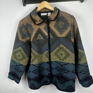 Vintage Wool Chore Jacket Tribal Medium Green Button Down Western